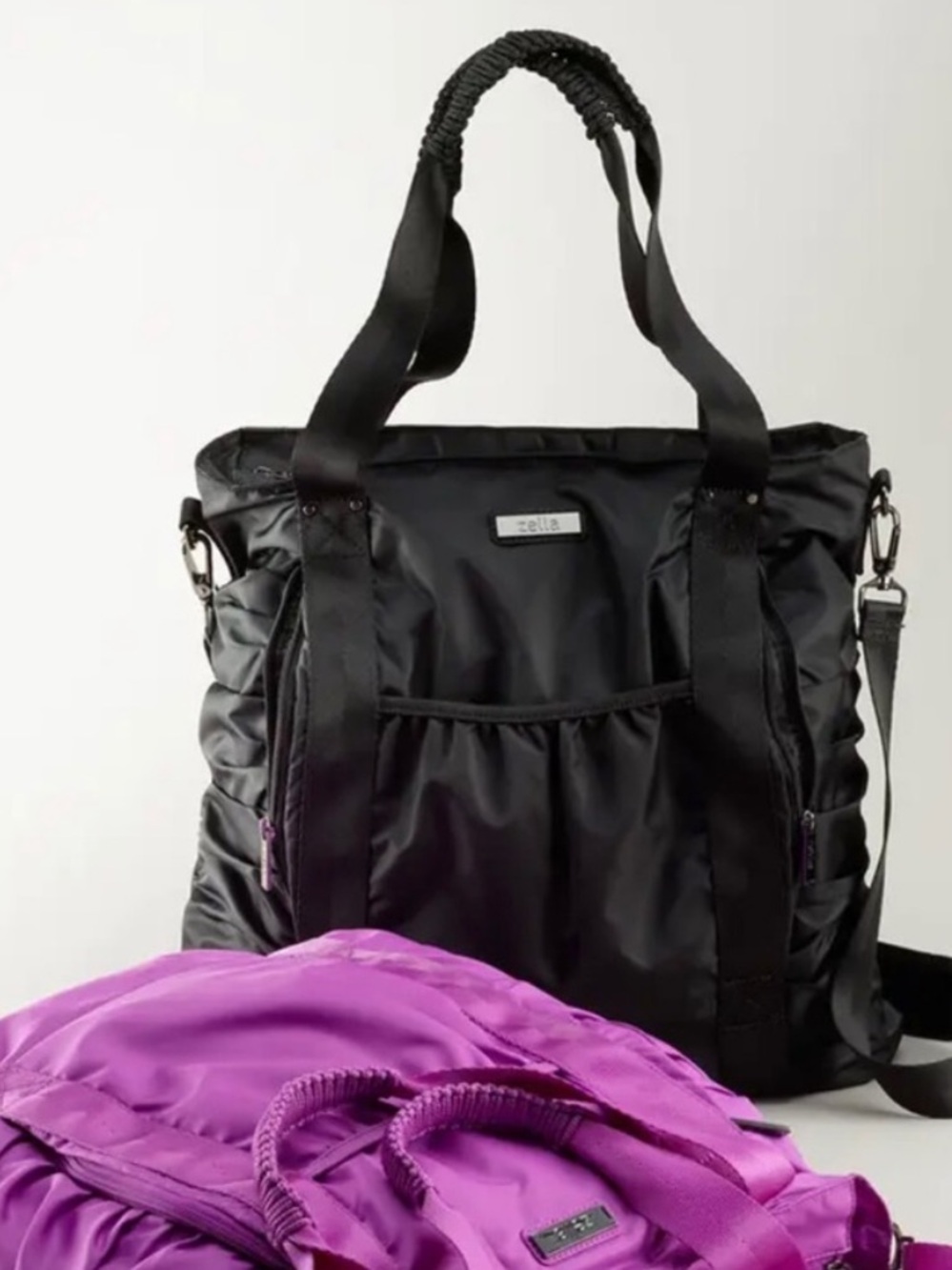 Zella Ruched Black Nylon Gym or Travel Tote - Picture 3 of 6